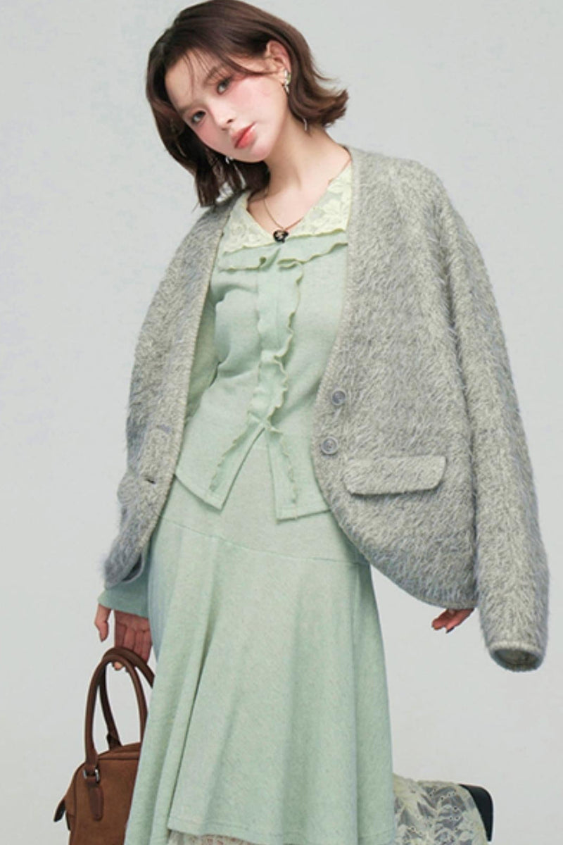Lace Collar Knit Top + Asymmetrical Skirt
