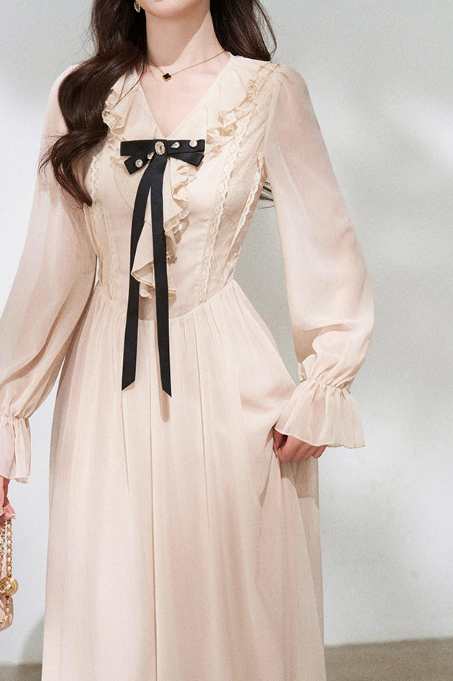 Ruffled V-neck Holiday Dress
