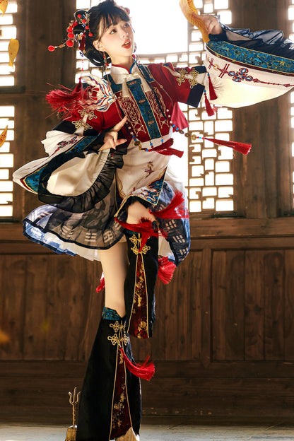Cyber Chinese Fantasy Lolita Dress + Top + Outerwear + Skirt + Leg Warmers