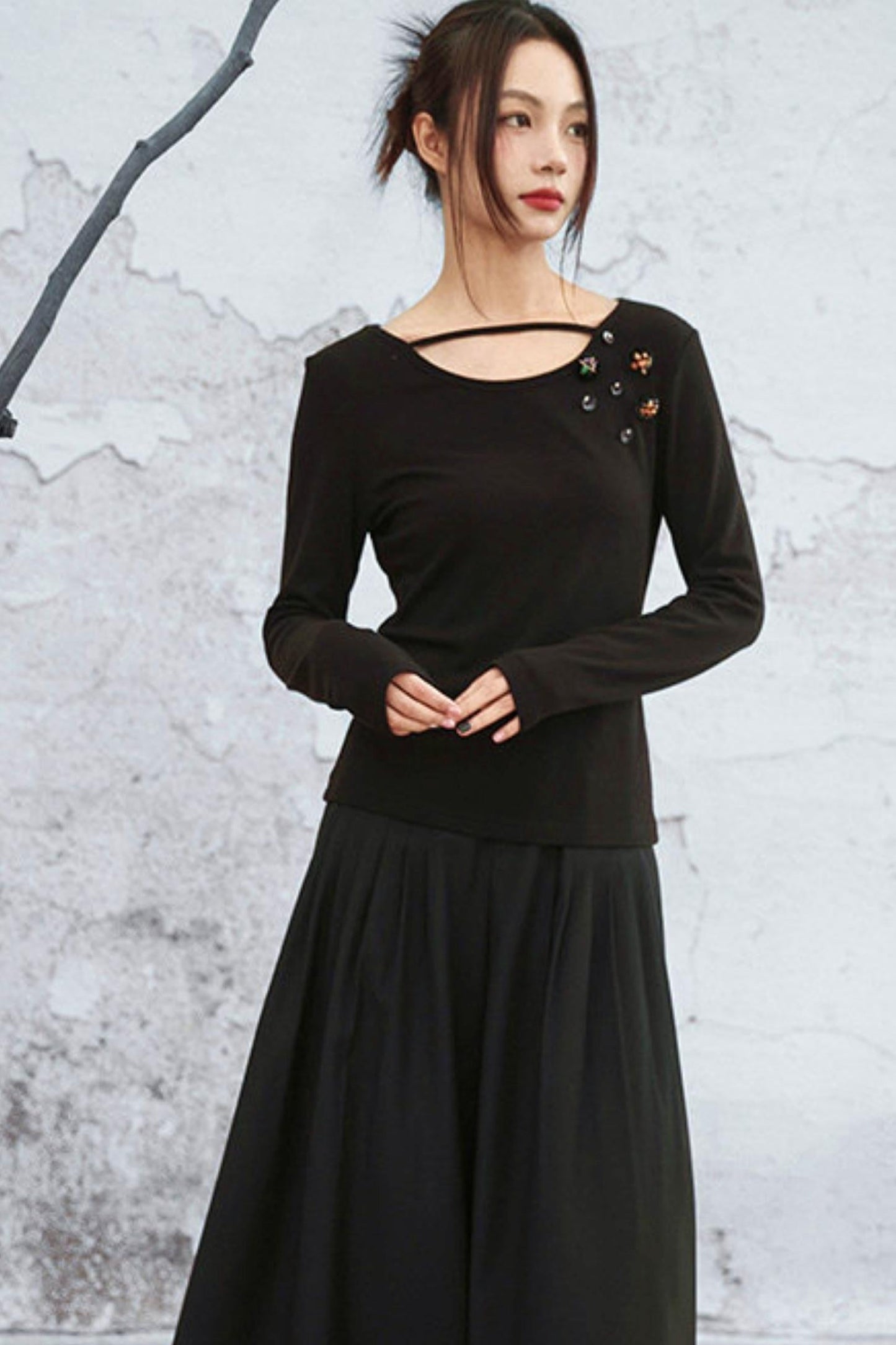 Crystal Button Velvet Knitted Top