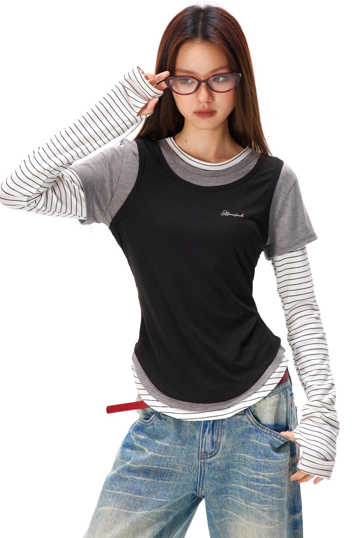 Striped Patchwork Layered Top