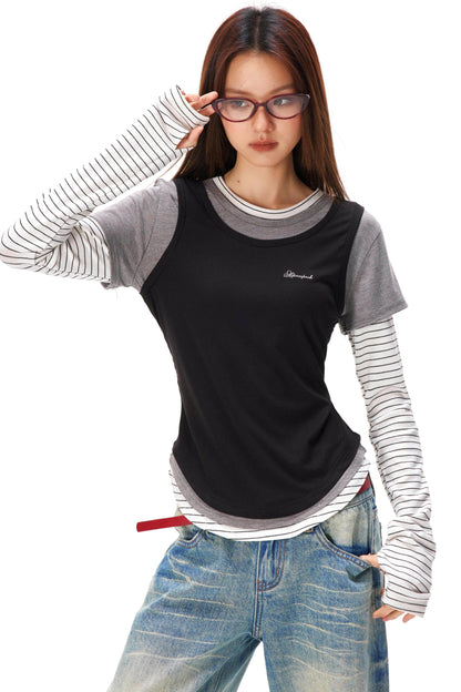 Striped Patchwork Layered Top