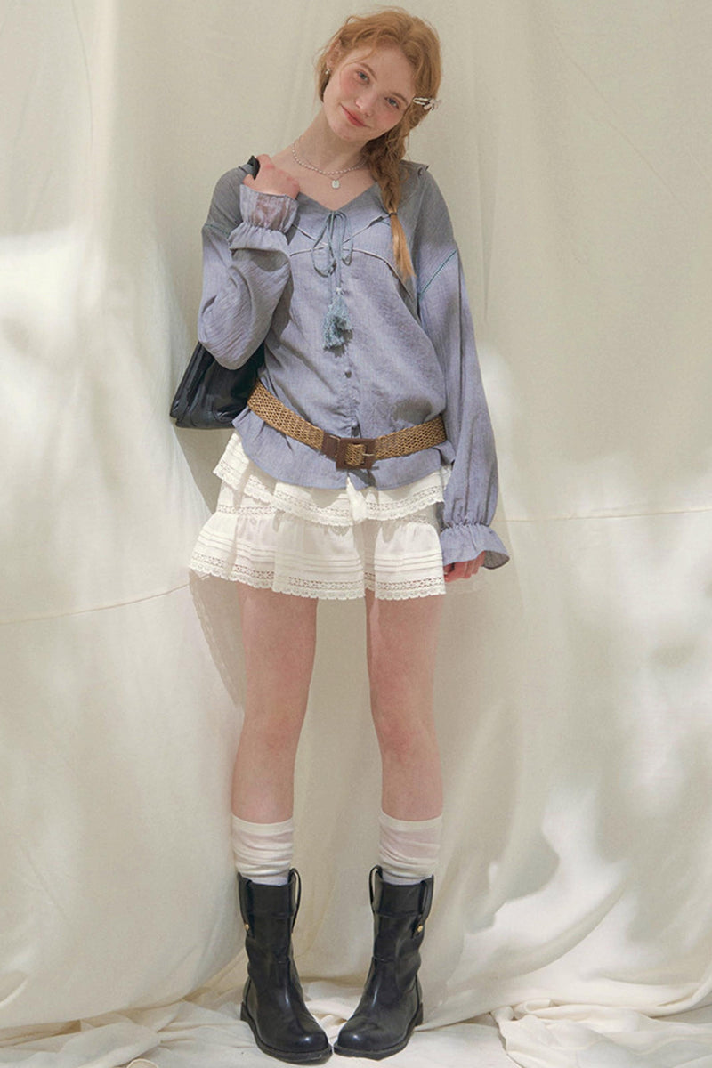Ruffled V-neck Blouse