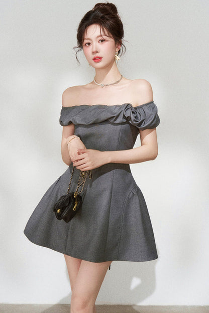 French Gray Off-shoulder Dress