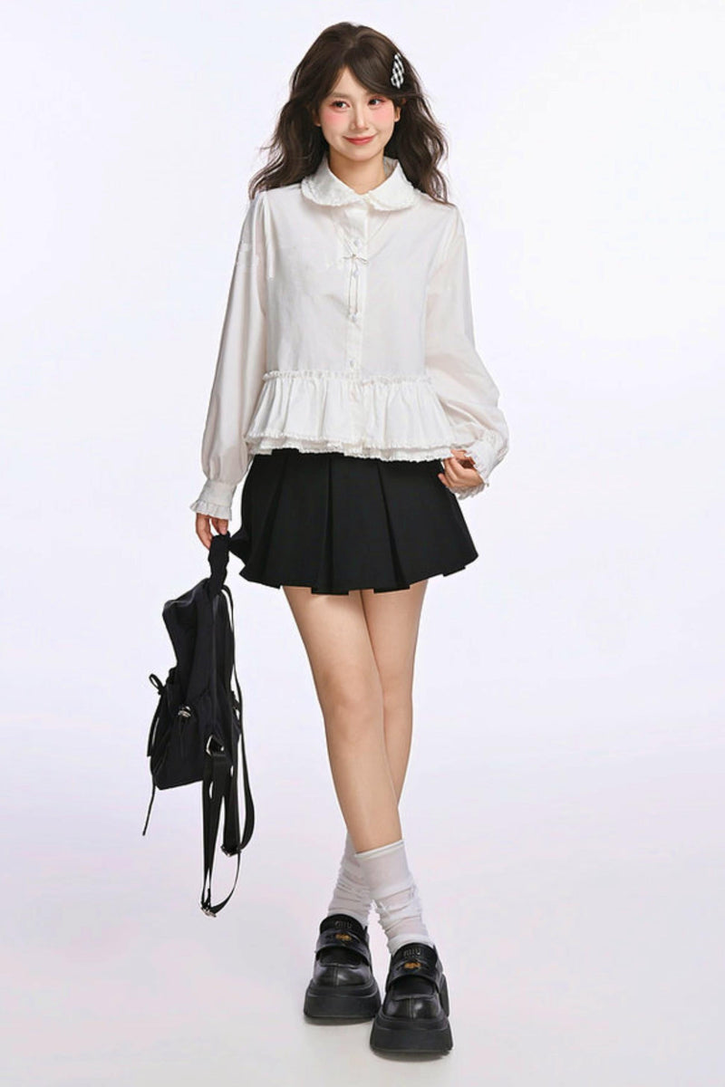 Double Layer Lace Doll Collar Blouse