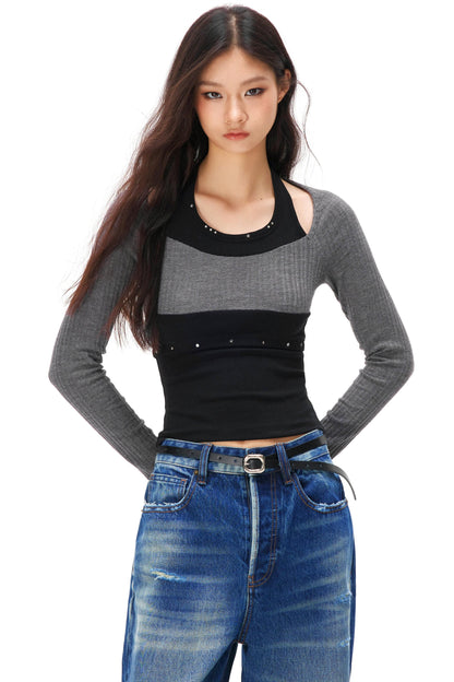 Rhinestone Layered Knit Top