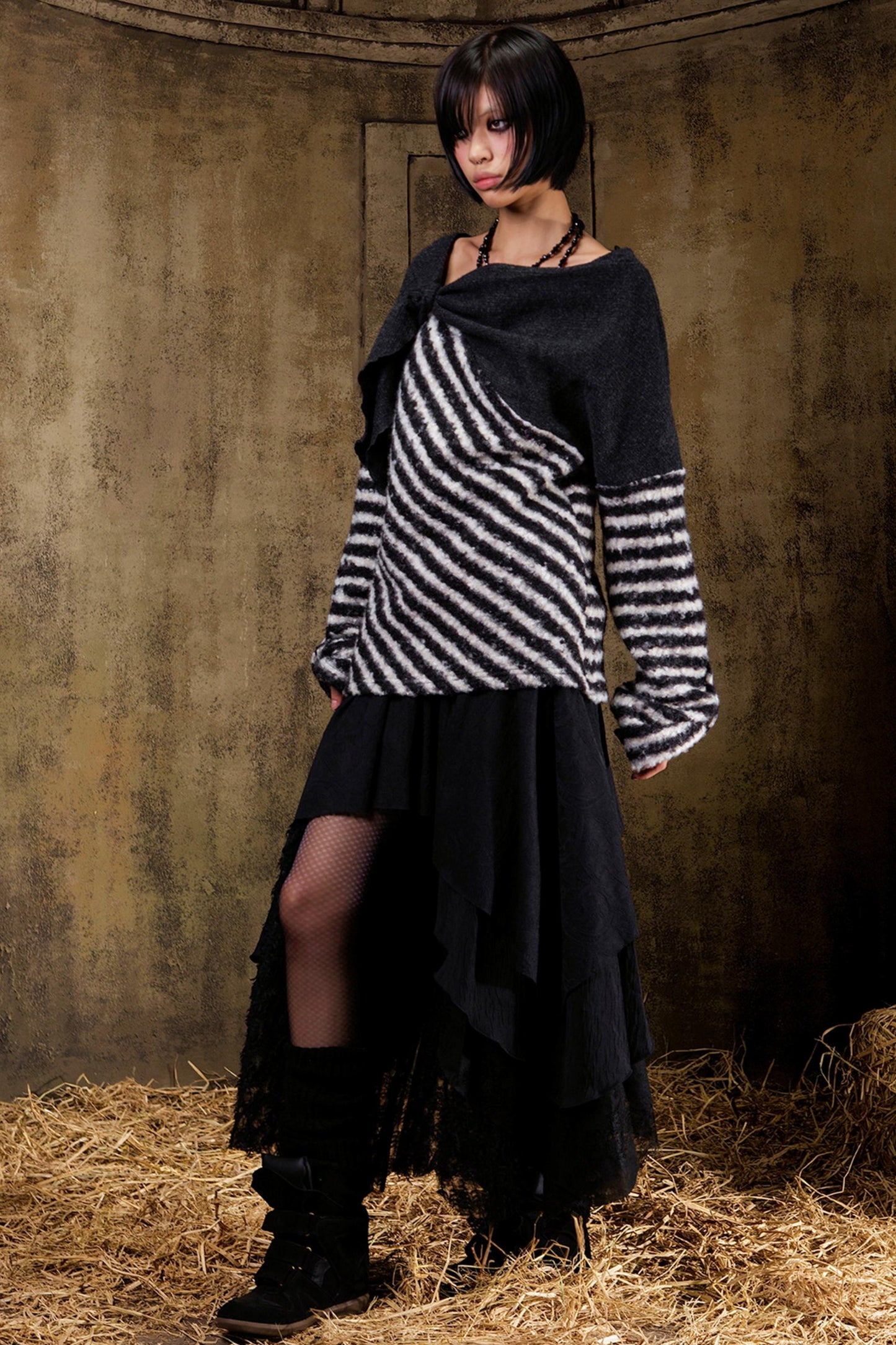 Color Block Striped Knit Sweater