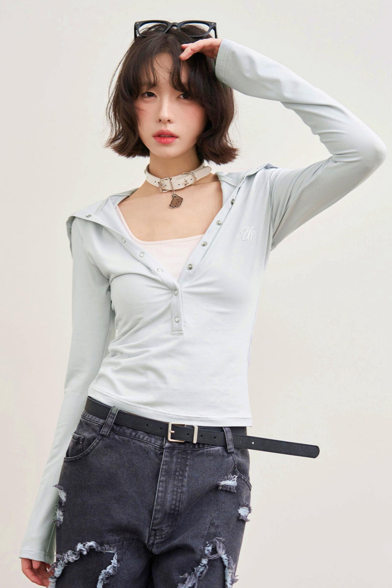 Folded Collar Cut Out Neck Top