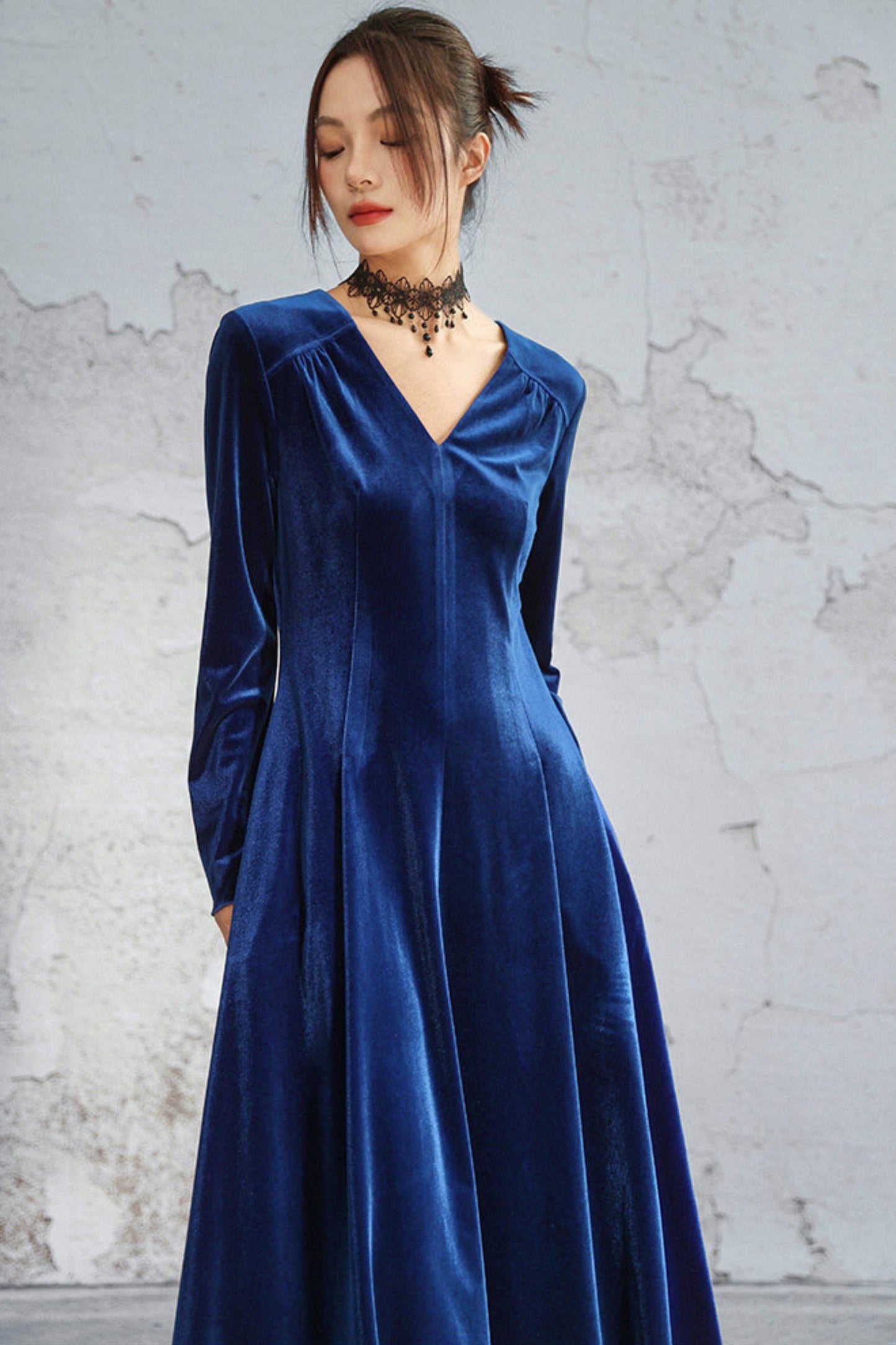 Deep Buoy Neck Velvet Dress