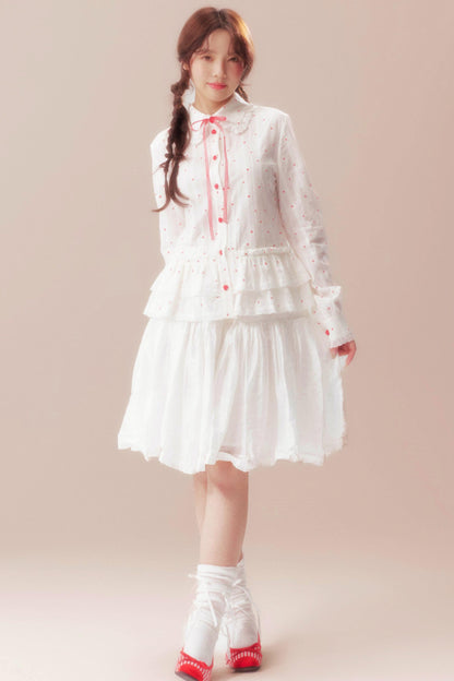 Gardenia Whispering Lace Blouse + Polka Dot Skirt
