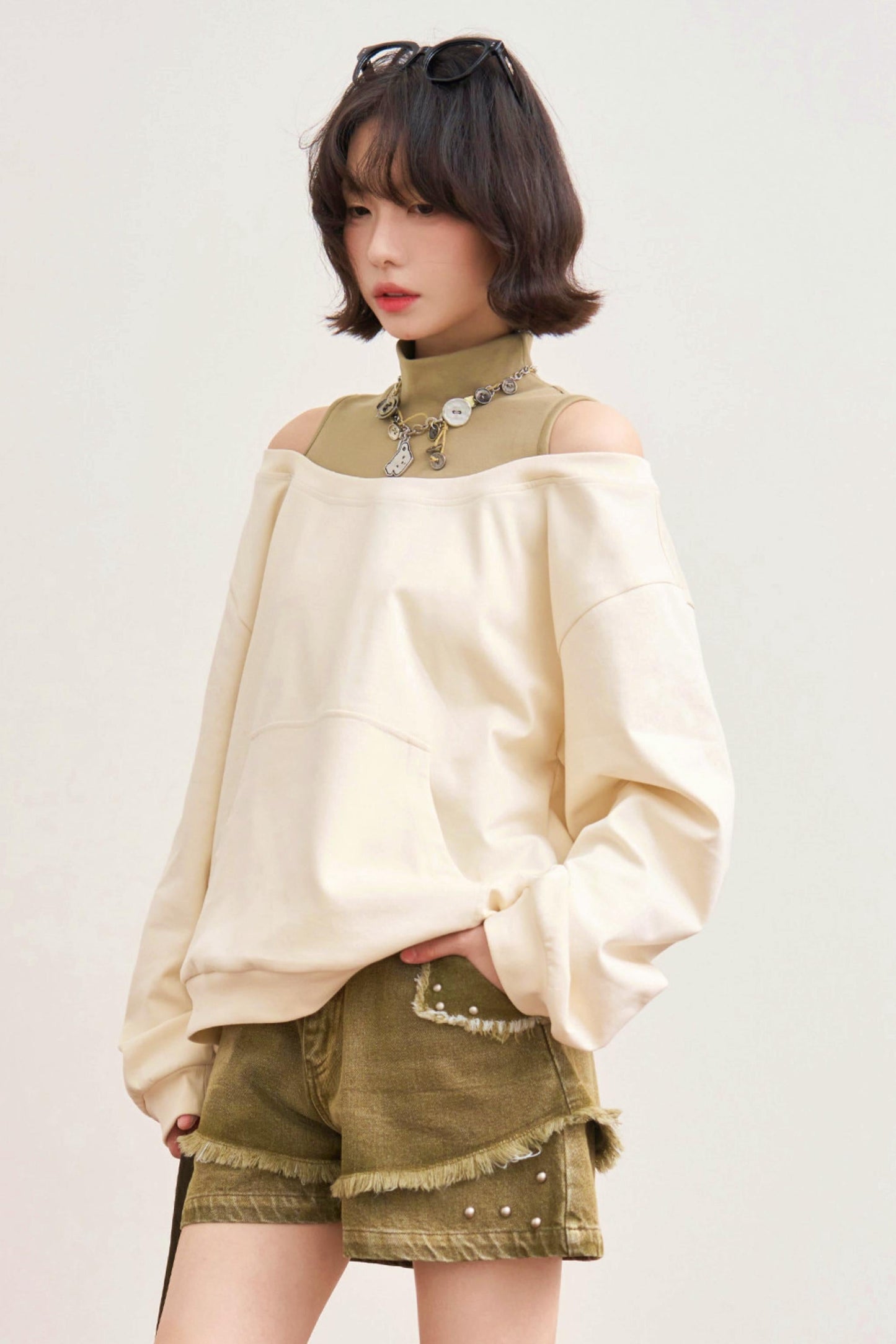Patchwork Color Block Off Shoulder Top