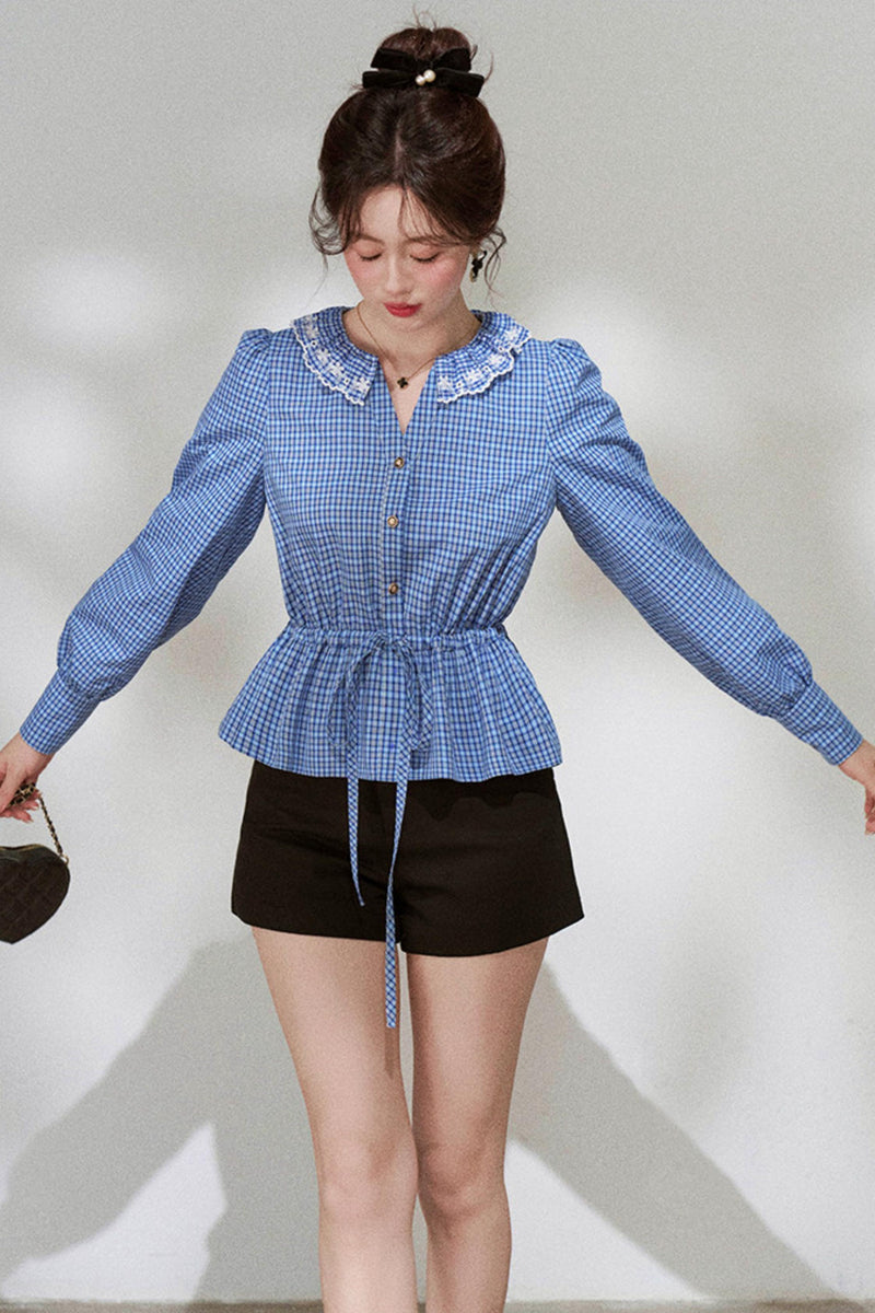 Plaid Doll Collar Blouse
