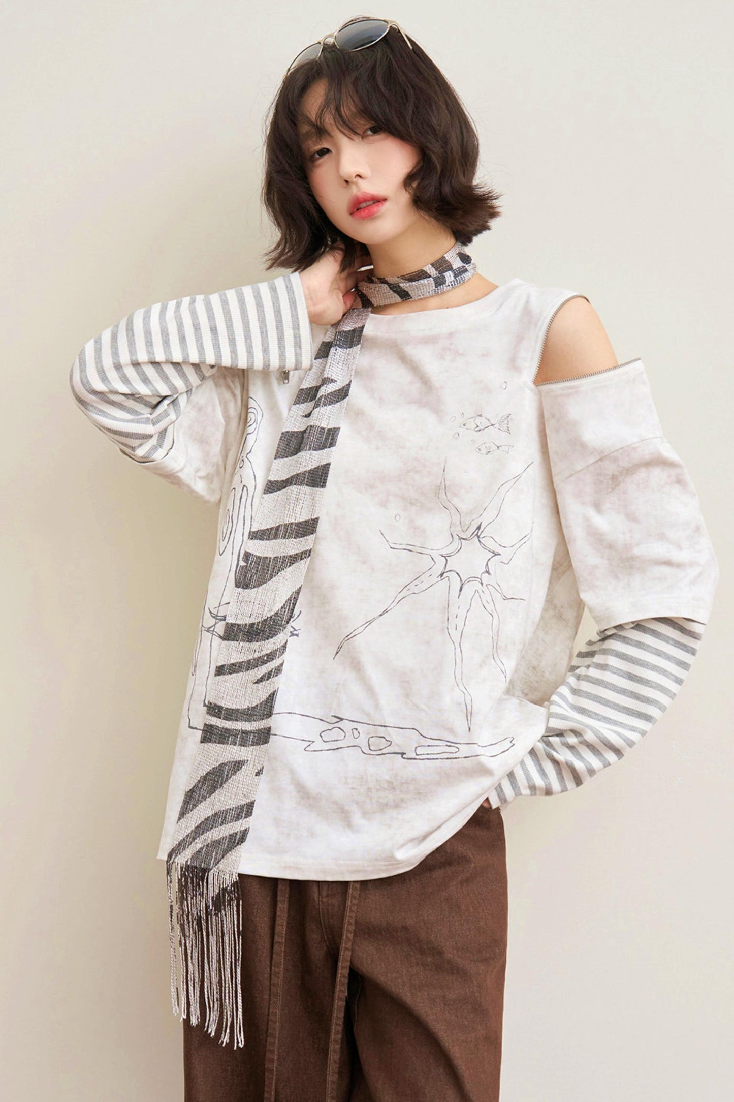 Striped Sleeve Off Shoulder Top