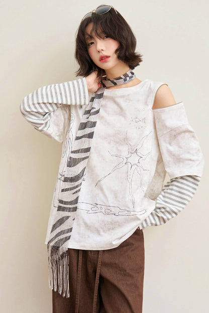 Striped Sleeve Off Shoulder Top