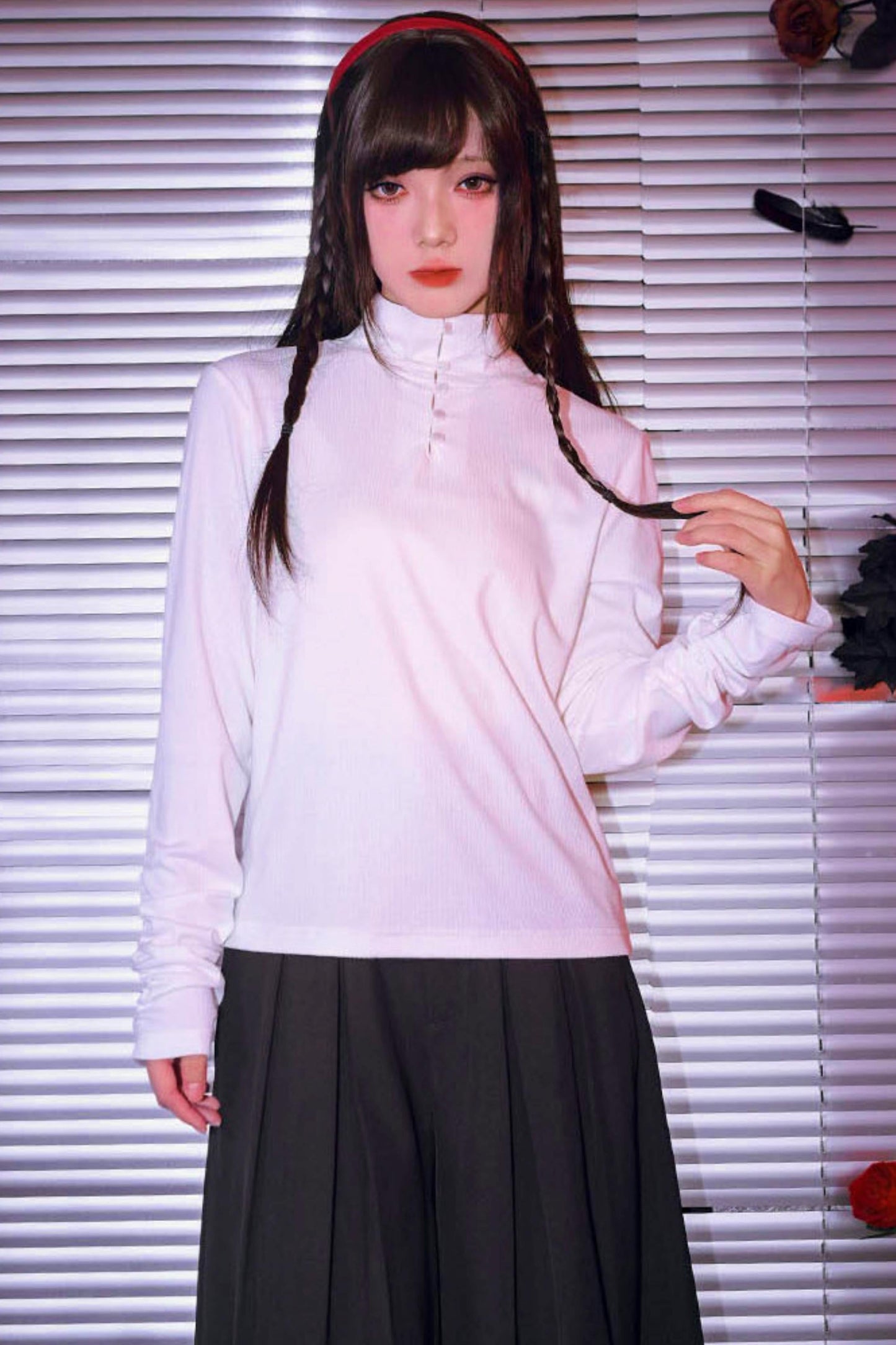 Bar Style Ruched High Neck Blouse