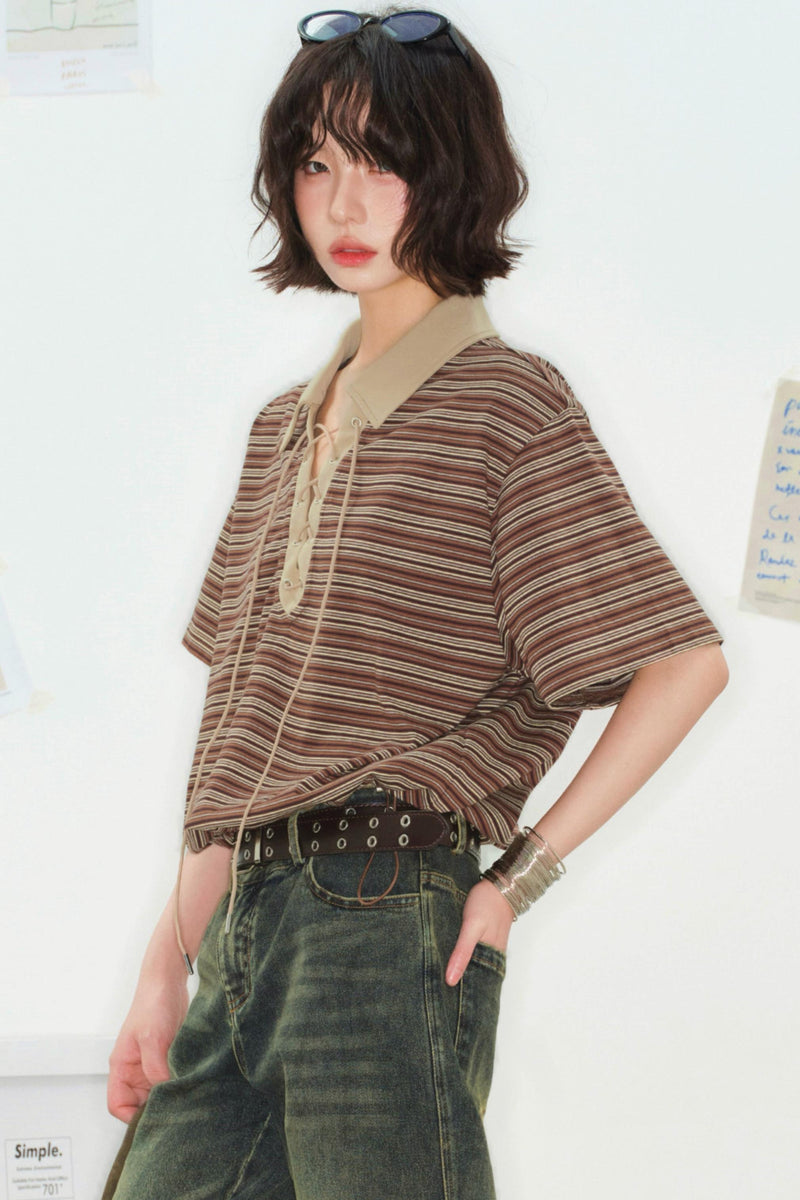 Striped Crop Polo Top