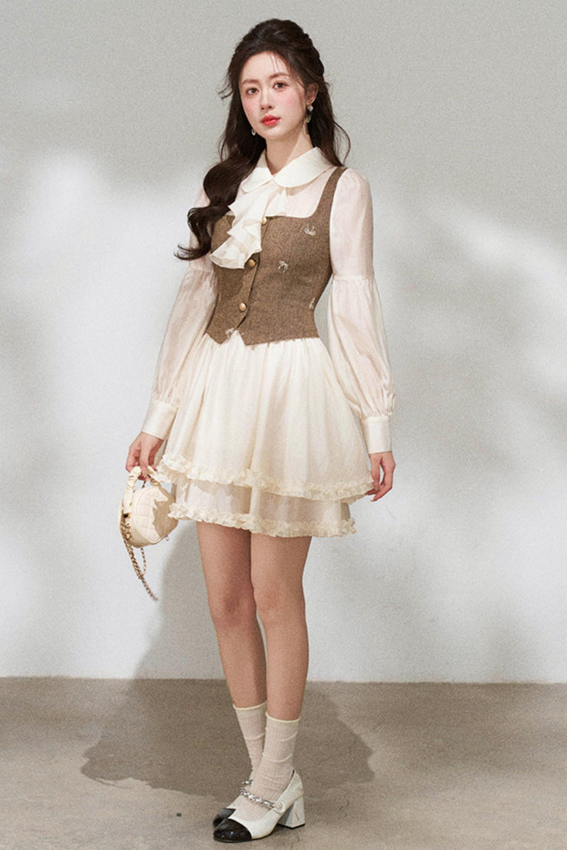 French Niche Faux Two Piece Dress