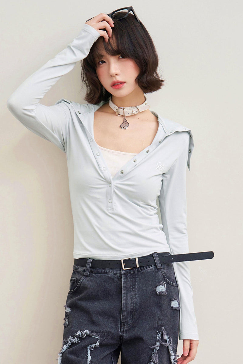 Folded Collar Cut Out Neck Top