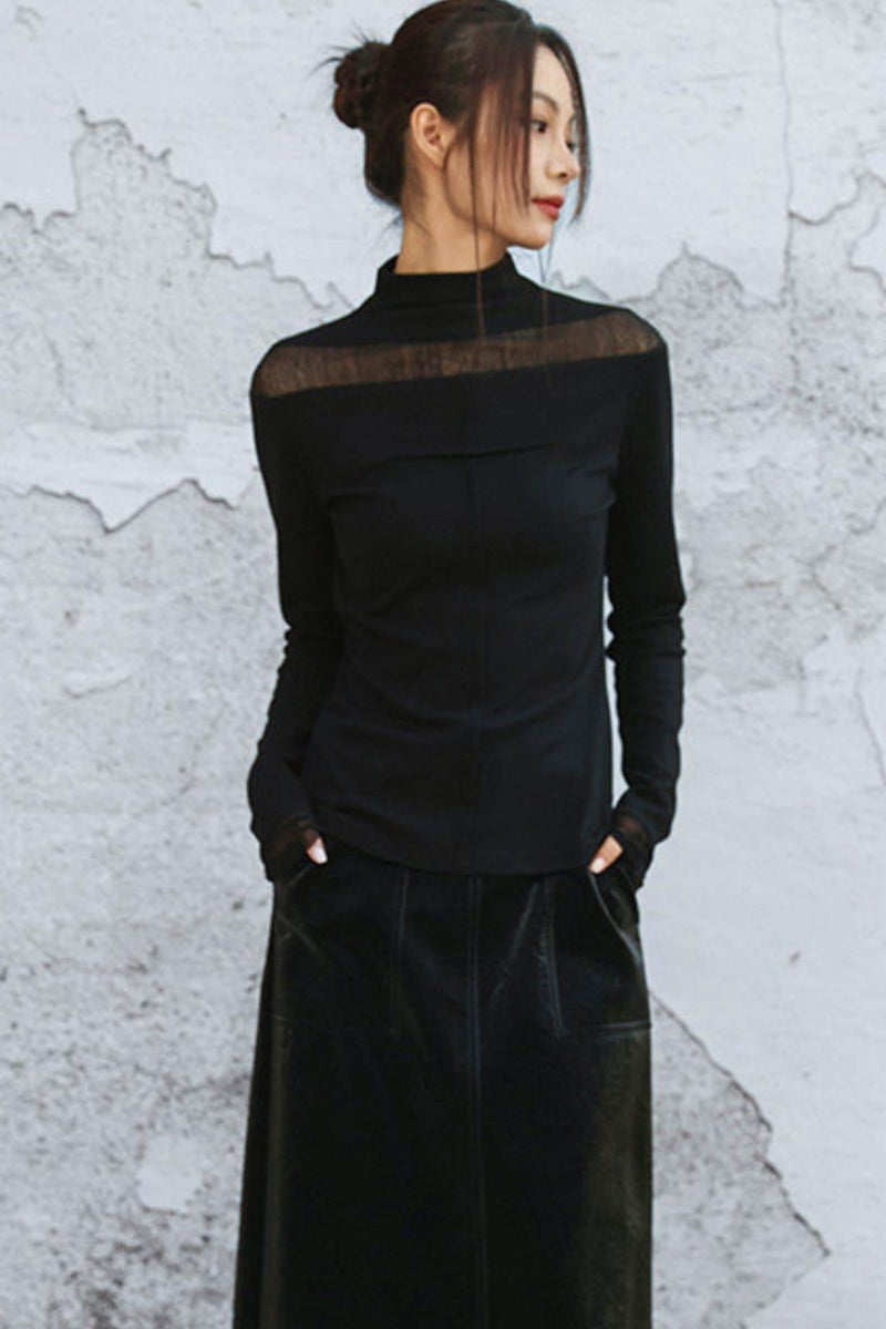 Point Sheer Design High Neck Top