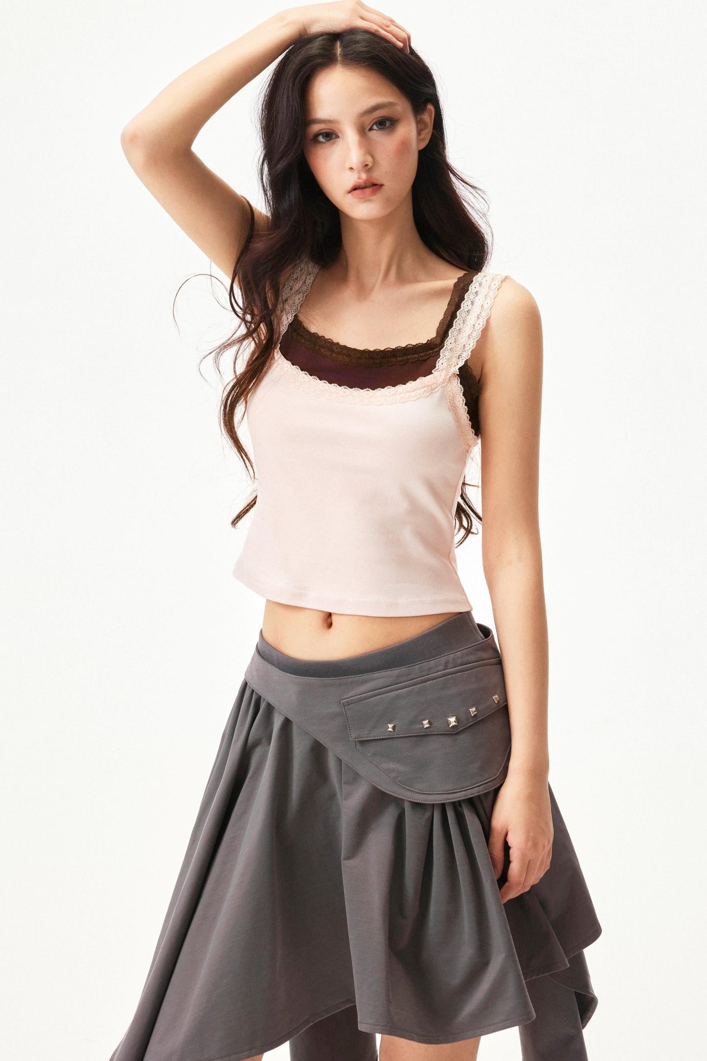 Star Print Lace Trim Tank Top