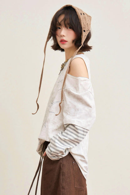 Striped Sleeve Off Shoulder Top