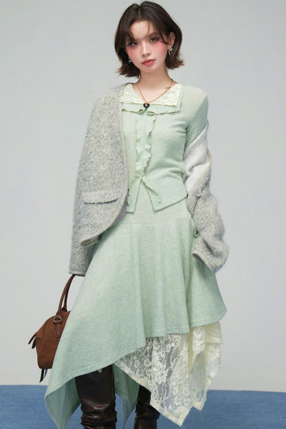 Lace Collar Knit Top + Asymmetrical Skirt