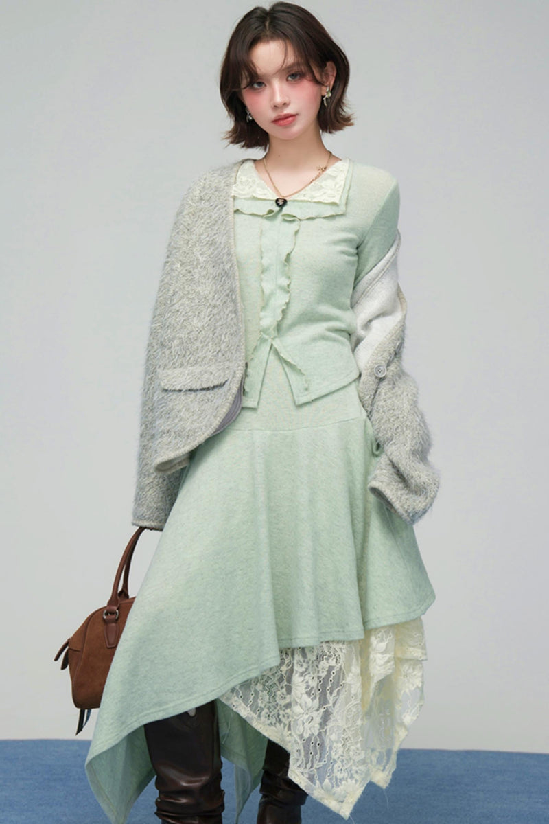 Lace Collar Knit Top + Asymmetrical Skirt