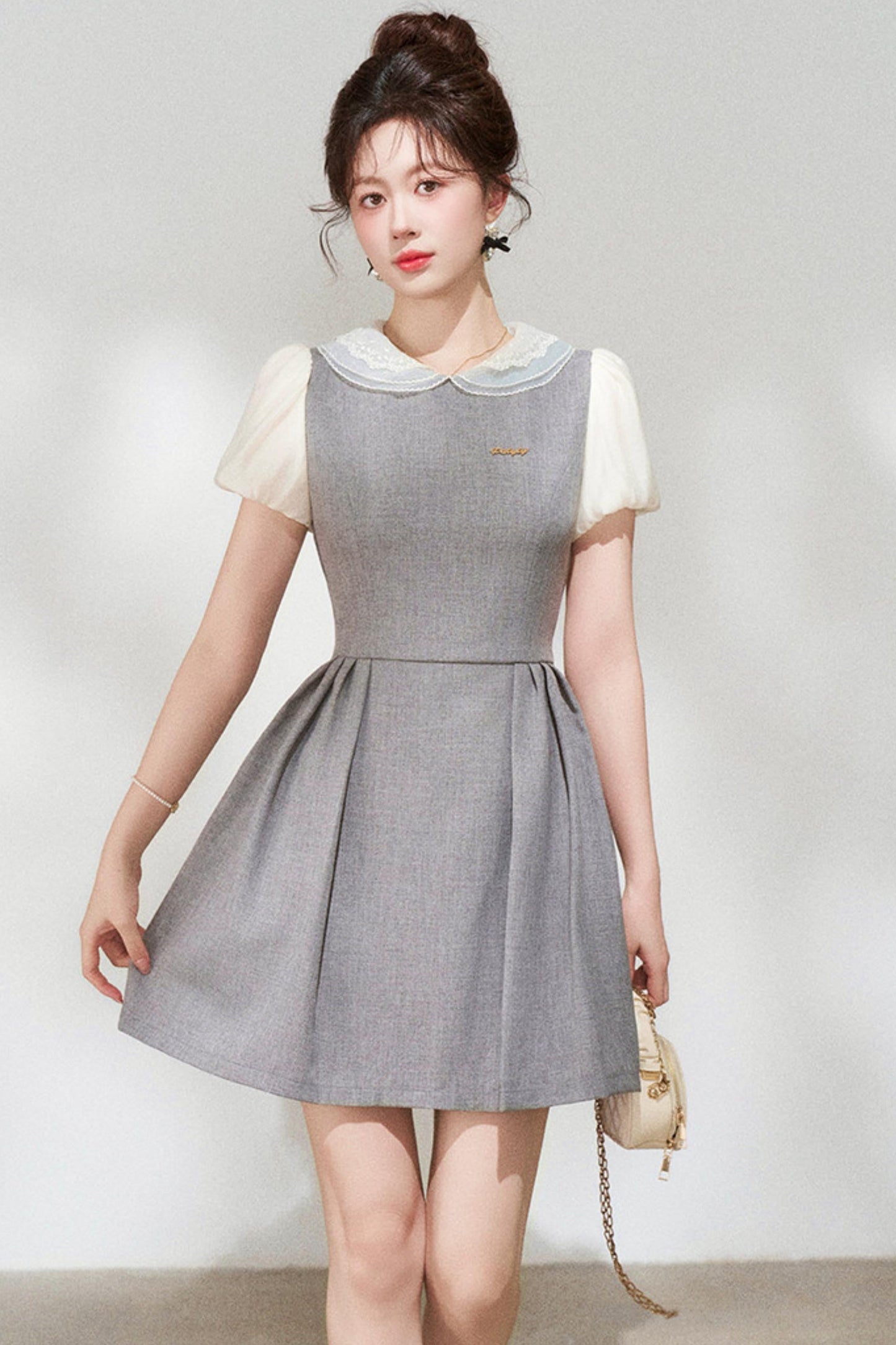 Gray Puff Sleeve Dress