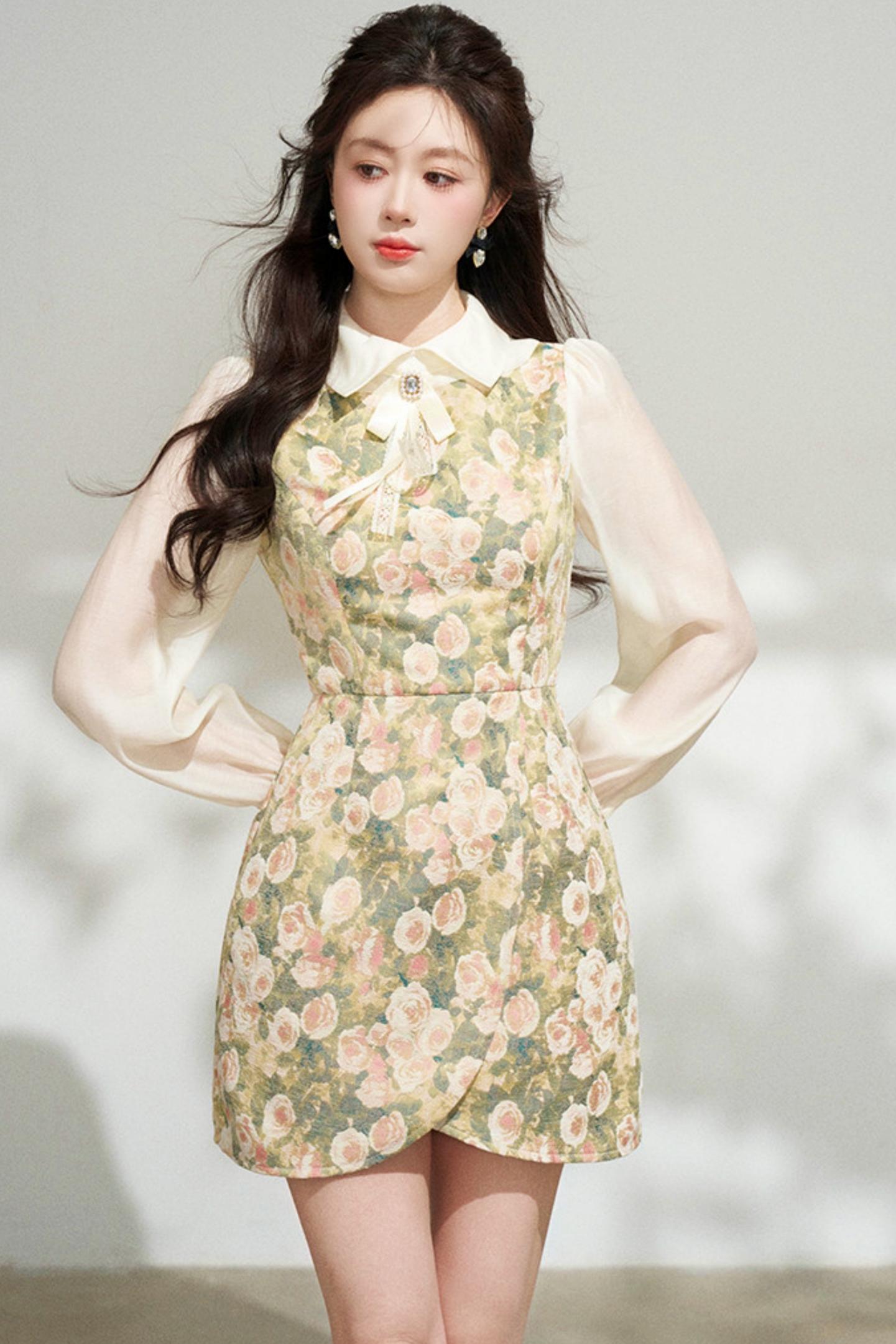 Retro Flower Patchwork Jacquard Dress