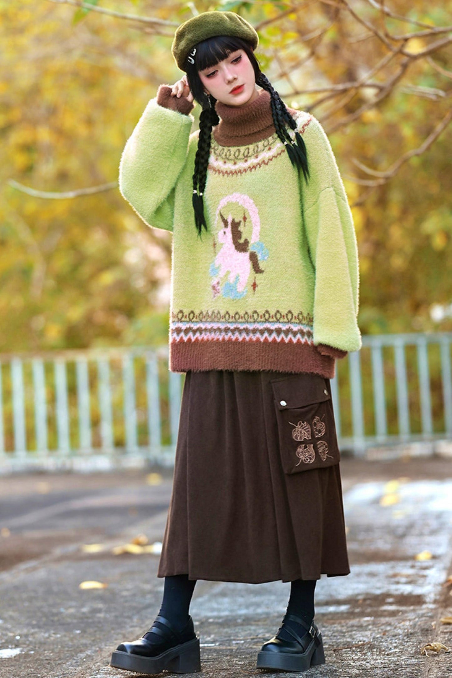 Four Pop Faux Fur Jacquard Sweater
