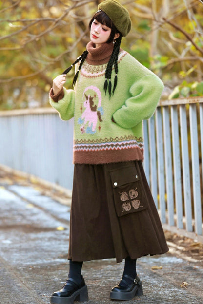 Four Pop Faux Fur Jacquard Sweater