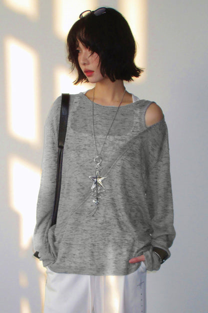 Mode Sheer Loose Off-shoulder Top