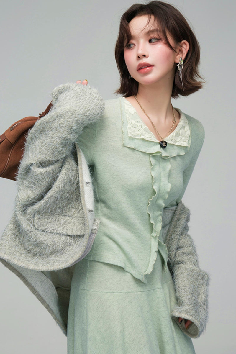 Lace Collar Knit Top + Asymmetrical Skirt