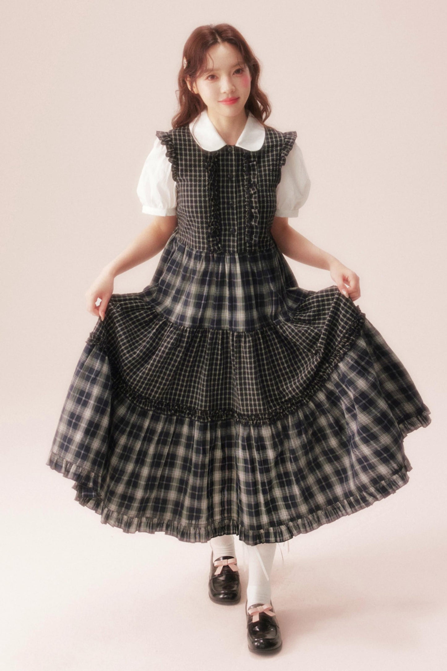 Black Plaid Patchwork Loose Shirt Dress