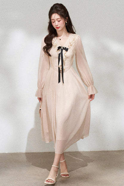 Ruffled V-neck Holiday Dress
