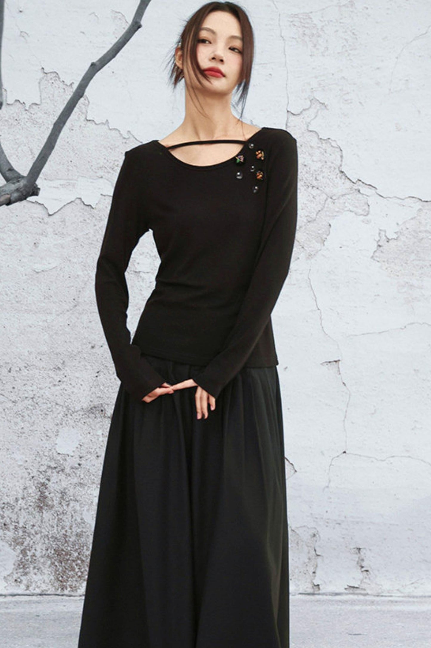Crystal Button Velvet Knitted Top