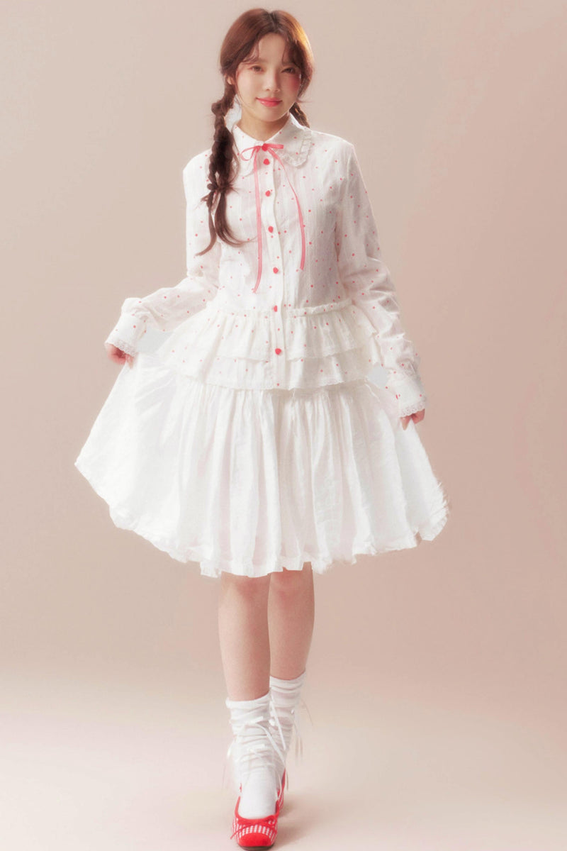 Gardenia Whispering Lace Blouse + Polka Dot Skirt