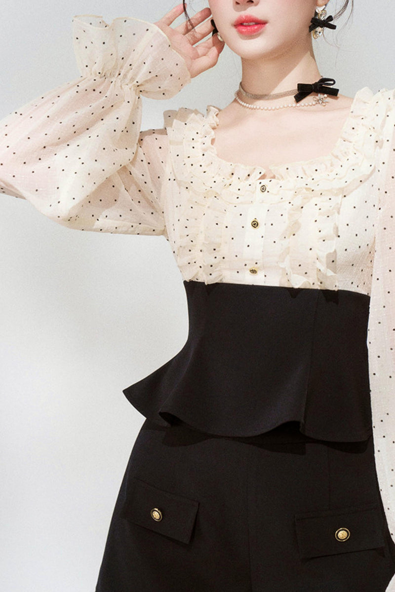 Chiffon Polka Dot Blouse + Shorts