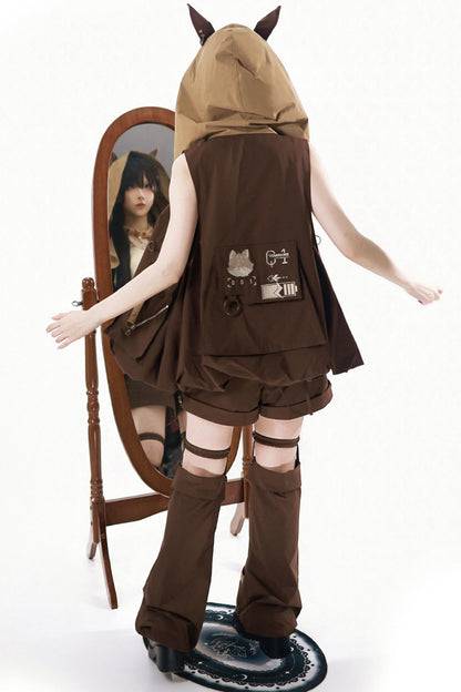 Cyberpunk Lolita Top + Shorts + Outerwear + Leg Accessories + Waist Pouch