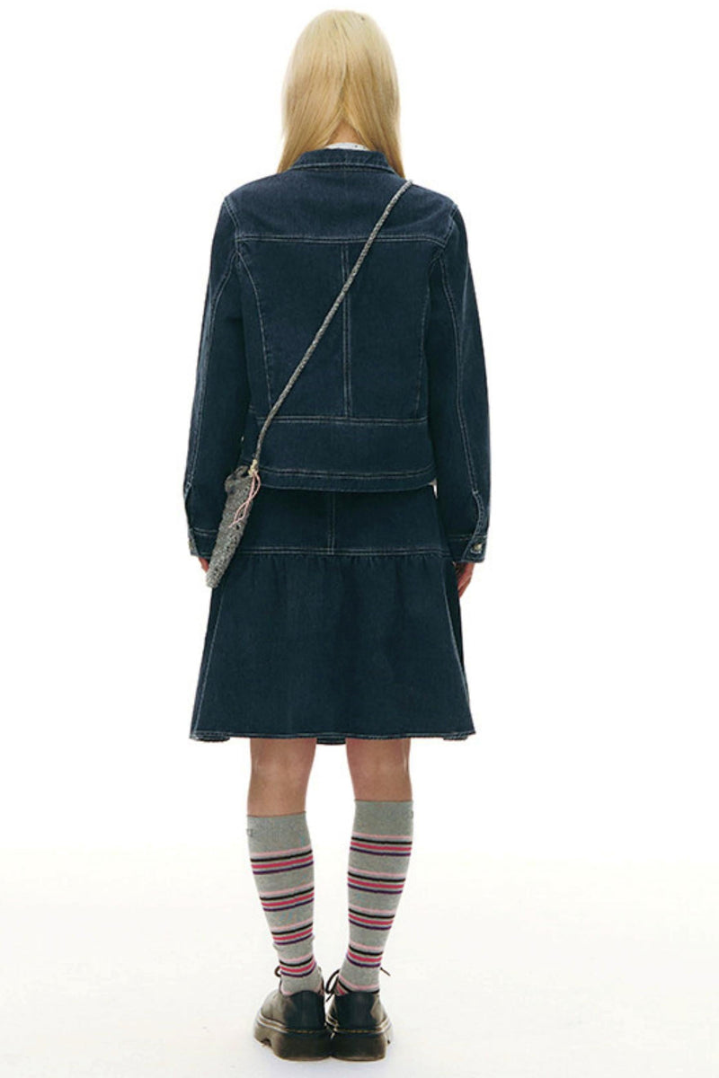 Pleated Denim Jacket + Skirt