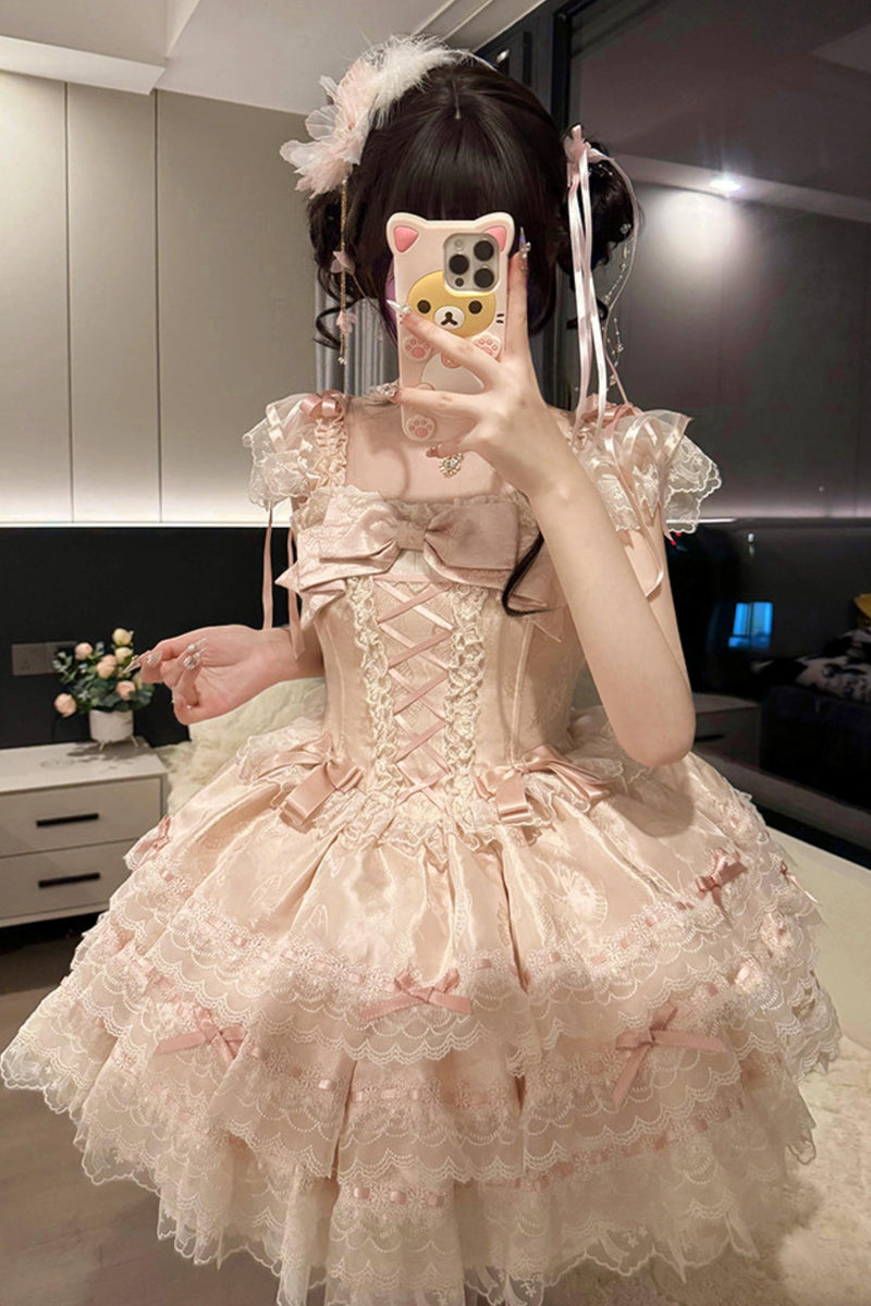 【予約商品】プリンセスリボンレースアップロリータドレス+アクセサリー