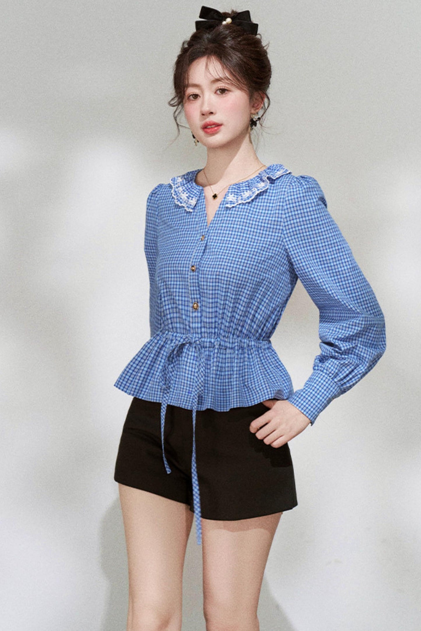 Plaid Doll Collar Blouse