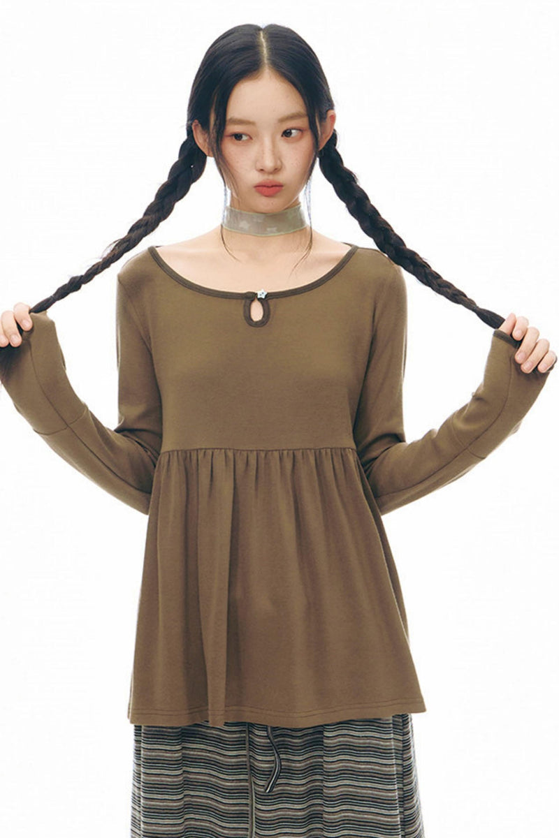 Color Block Flare Top With Neckline