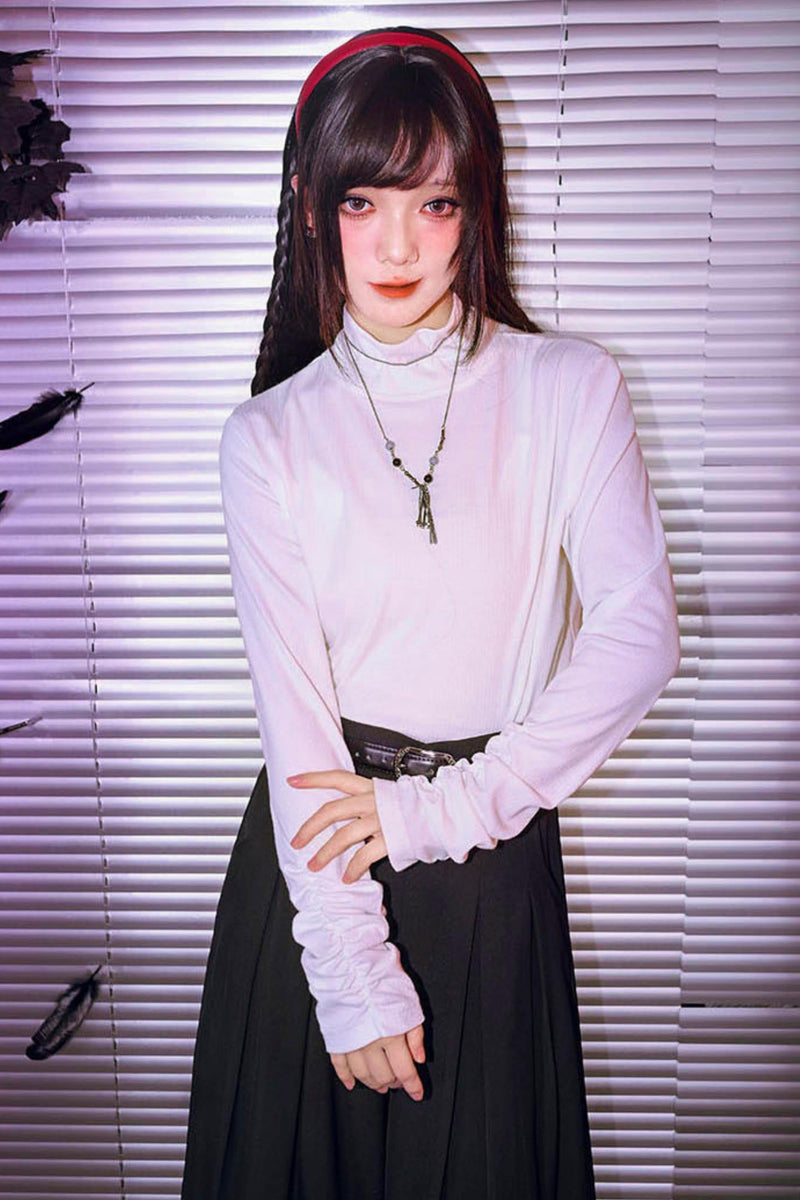 Bar Style Ruched High Neck Blouse