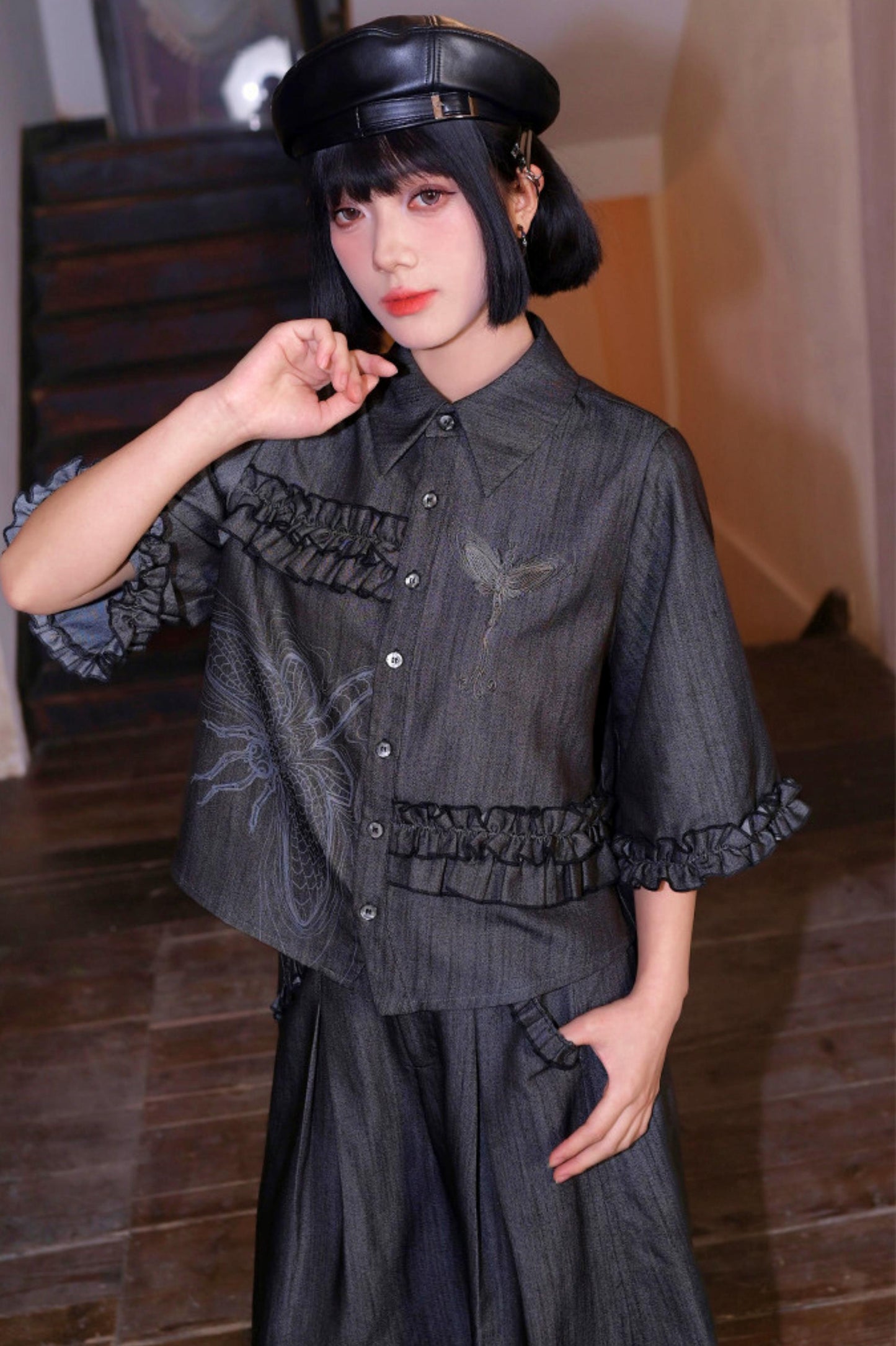 Retro Lace Embroidered Blouse + Pants