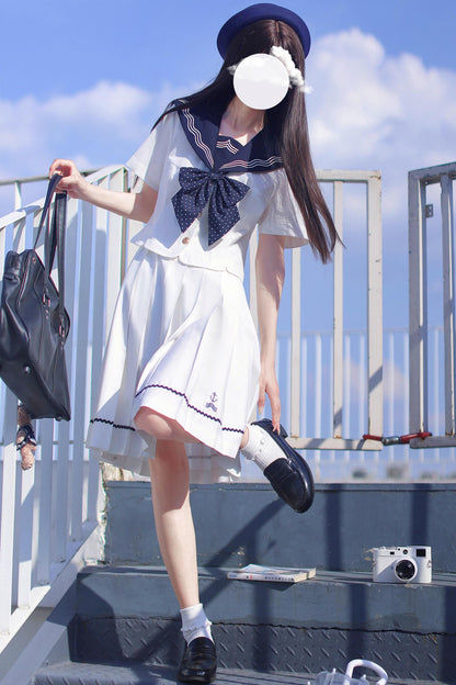 Summer Sea Sailor Top + Skirt + Ribbon Accessory