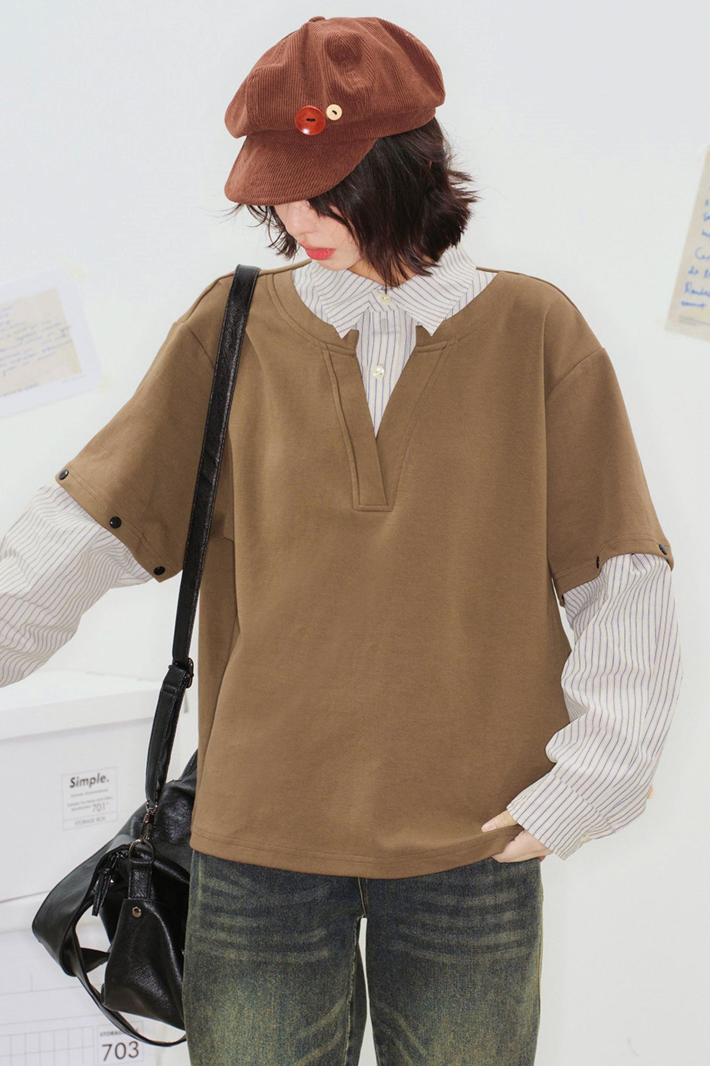Color Block Detachable Sleeve Top