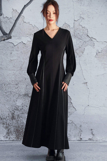 Knitted Leather Patchwork Dress