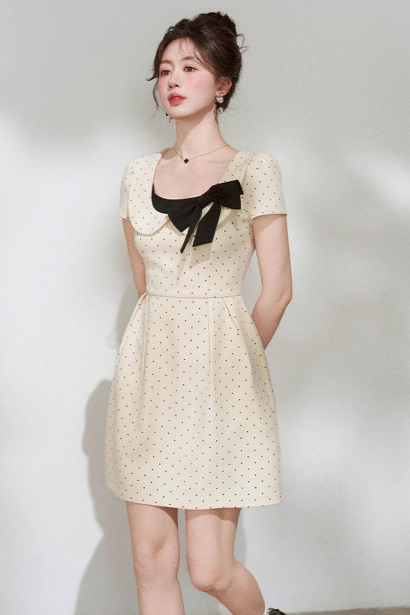French Girly Ribbon Polka Dot Dress