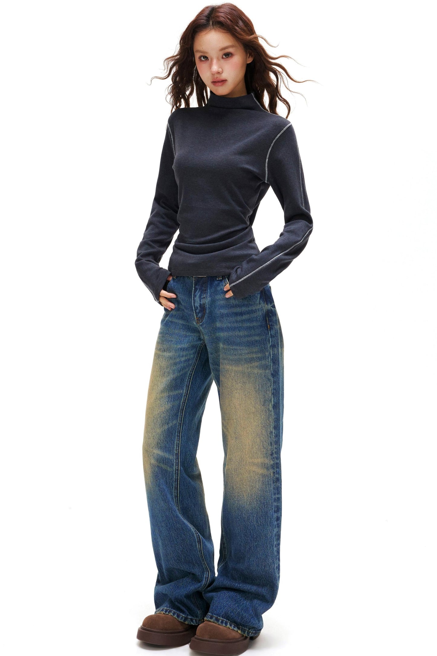 A-line Arm Turtleneck Tops